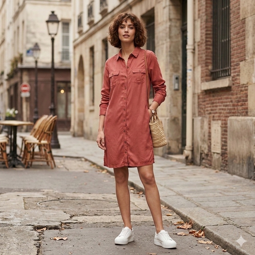 Banana Republic 100%‎ Lyocell Button Front Shirt Dress Terracotta Orange Size 10